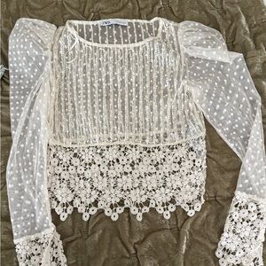 Zara White Lace Sheer Blouse